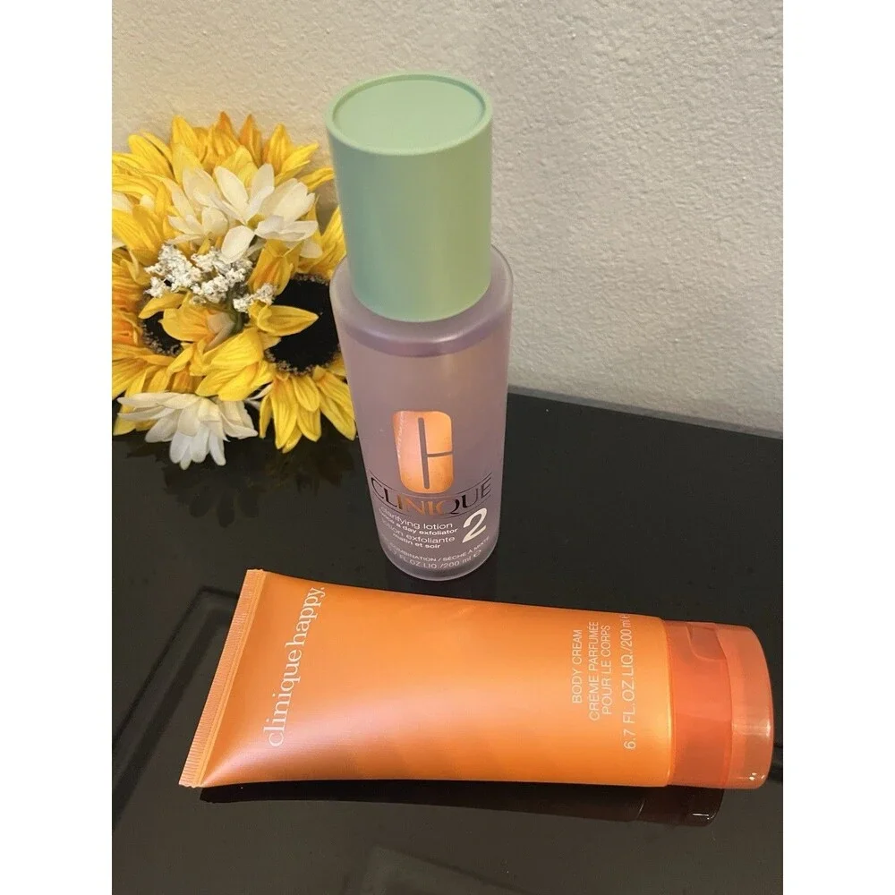 Clinique Clarifying Lotion 2 & Clinique Happy Body Cream Duo Set 6.7oz BRAND NEW
